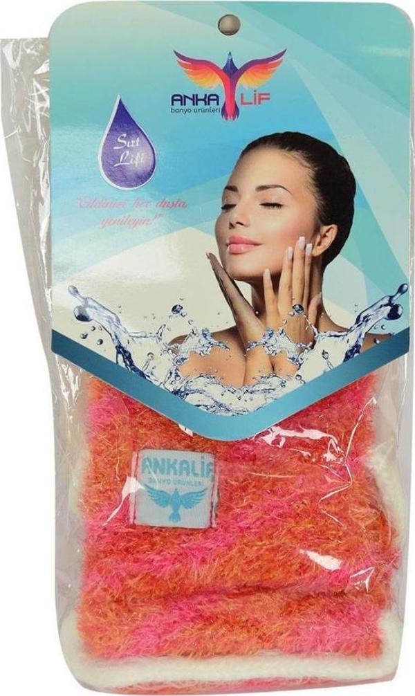 Ankalif İpli Sırt Vücut Yumuşak Banyo Lifi Pembe-Turuncu 56x10Cm - Image 1