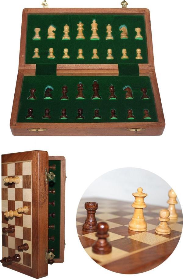 Mıknatıs Taşlı Ahşap Katlanabilir Kutulu Satranç Oyunu 25 Cm G612 - Image 1