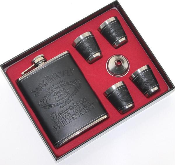 Paslanmaz Çelik Matara 4 Shot Bardaklı Derili Kaplamalı 8 Oz ( 236 Ml ) ALK58 - Image 1