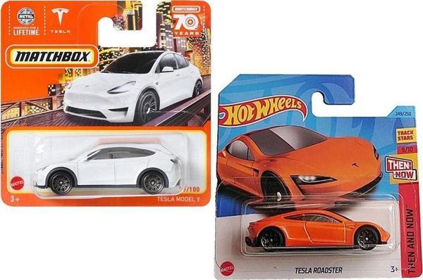 Hot Wheels Tesla 2 Araç Set - Tesla Roadster & Matchbox Tesla Model Y  (1:64) - Image 1