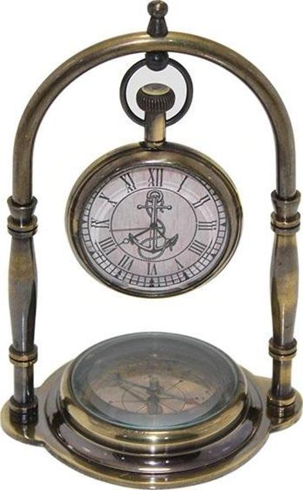 Pirinç Masa Üstü Pusulalı Saat 15224 - Image 1