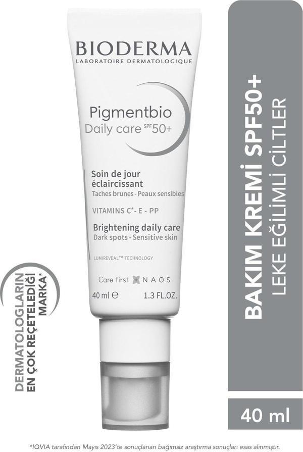 Bioderma Pigmentbio Daily Care Spf50 Leke Karşıtı Aydınlatıcı Güneş Koruyucu E Ve C Vitamini Krem 40 ml - Image 1