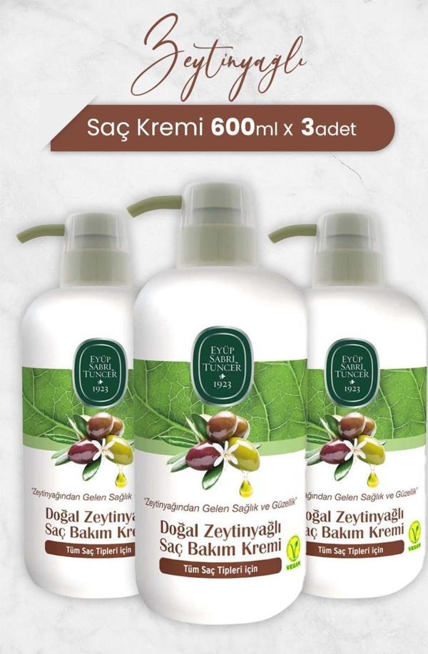 Eyüp Sabri Tuncer Doğal Zeytinyağlı Saç Kremi 600 ml X 3 Adet - Image 1