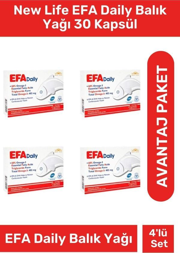 New Life Efa Daily Balık Yağı 30 Kapsül 4'lü Paket - Image 1