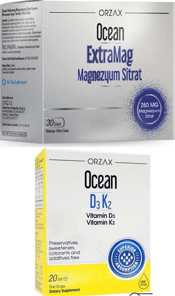 Ocean Extramag Magnezyum Sitrat 30 Saşe + D3k2 Damla 20ml - Image 1