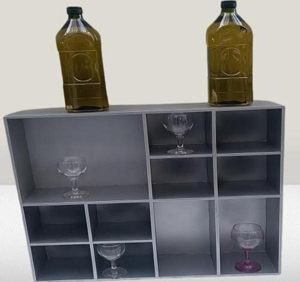 Hobi ADN Dekoratif 90352 Kupa Raf Model Ahşap MDF Gümüş Gri Renk El Yapım - Image 1