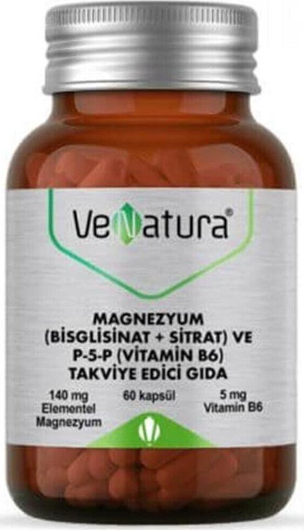 VeNatura Magnezyum (BİSGLİSİNAT) Sitrat Ve P-5-p Vitamin B6 60 Kapsül - Image 1