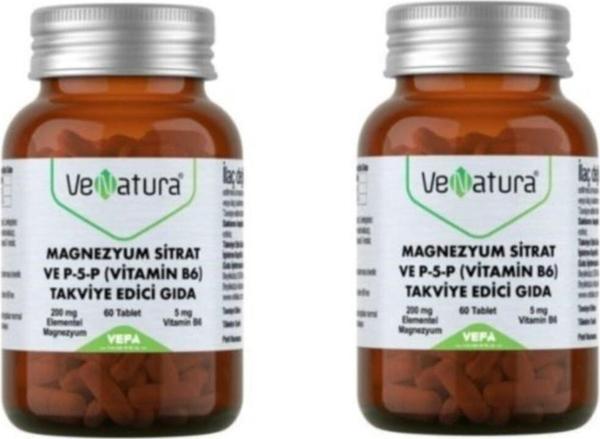 VeNatura Magnezyum Sitrat Ve P-5-p (vitamin B6) 60 Tab. X 2 Adet - Image 1