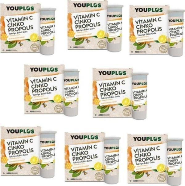 Youplus Vitamin C Çinko Propolis 20 Efervesan Tablet Limon Aromalı 20 Adet X8 - Image 1