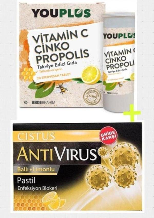 Youplus Vitamin C Çinko Propolis 20 Efervesan Ve Antivirüs Pastil Cistus Ballı Limonlu - Image 1