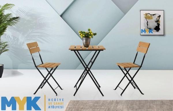 Ahşap Katlanır Masa Sandalye Bahçe Balkon Mutfak Takımı 2 Sandalye 1 Masa Bistro Takım - Image 1