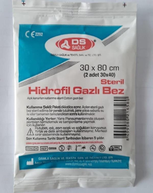 Ds Sağlık D&S Sağlık Steril Hidrofil Gazlı Bez (2Li) 30X80Cm 5 Paket - Image 1
