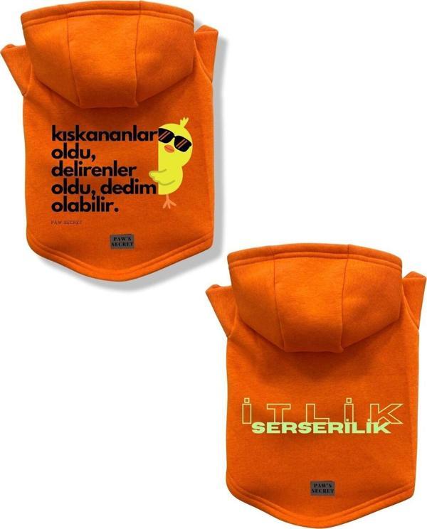 Paws Secret Kedi Köpek Kıyafeti Sweatshirt Kıskananlar Oldu - Serseri Turuncu Kombin 2'li Set L - Image 1