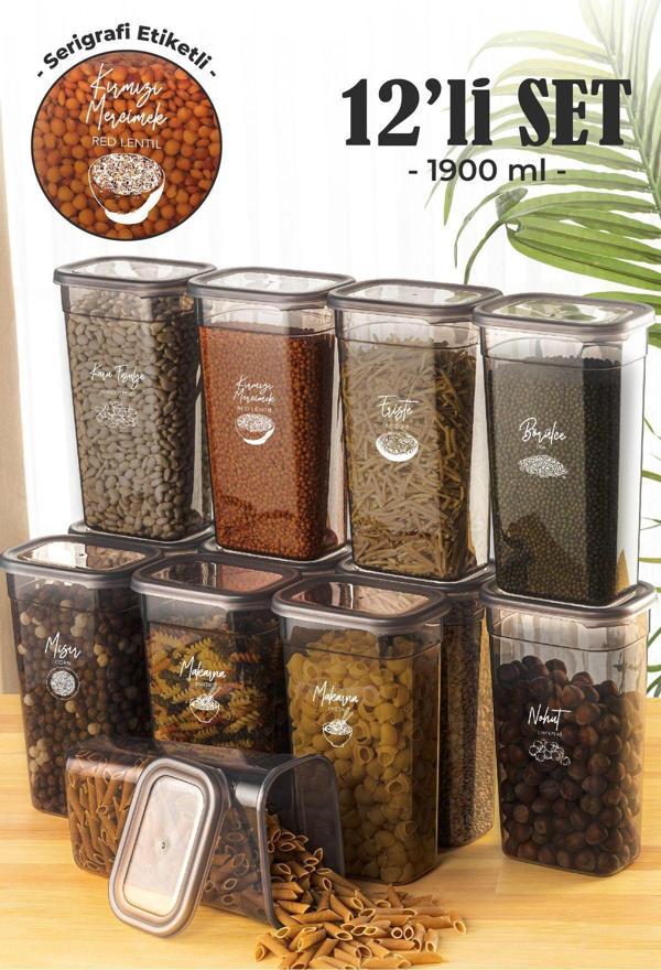 Vienev 12li 1,9 Litre Peggy Dikdörtgen Saklama Kabı Seti Serigrafi Etiketli - Image 1