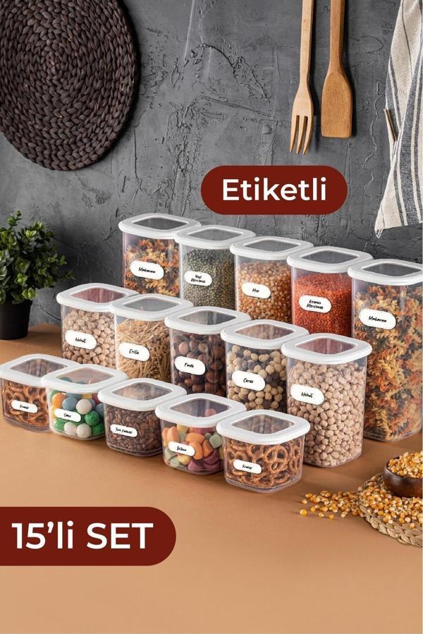 Vienev 15li Etiketli Foly Kare Erzak Saklama Kabı Seti 5x(0,55 Litre, 1,2 Litre, 1,75 Litre) Beyaz - Image 1