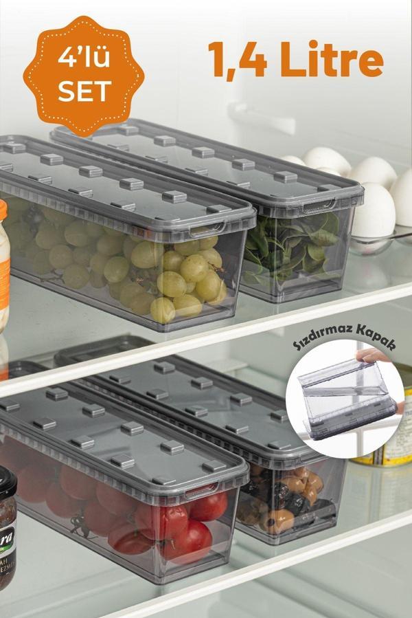 Vienev 4lü 1,4 Litre Block Sızdırmaz Saklama Kabı Seti Antrasit - Image 1