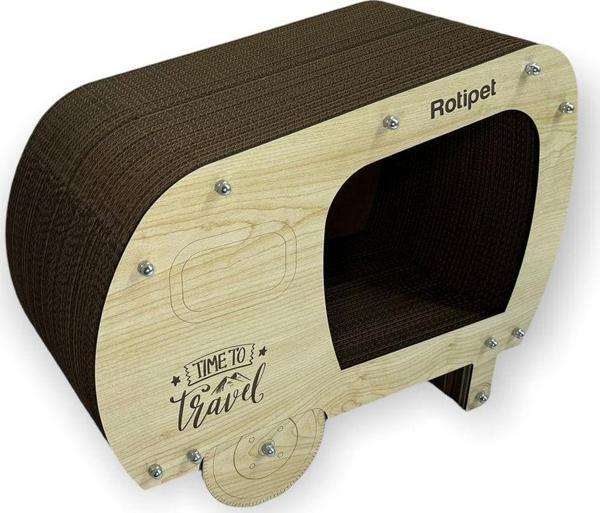 Rotipet Karton Kedi Tırmalama Karavan Ahşap - Image 1