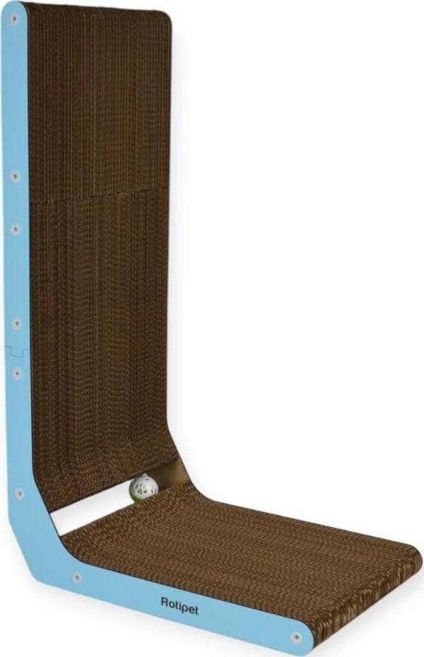 Rotipet Karton Kedi Tırmalama L Şeklinde Toplu Catnipli 28X42X68 Cm Bebek Mavisi - Image 1