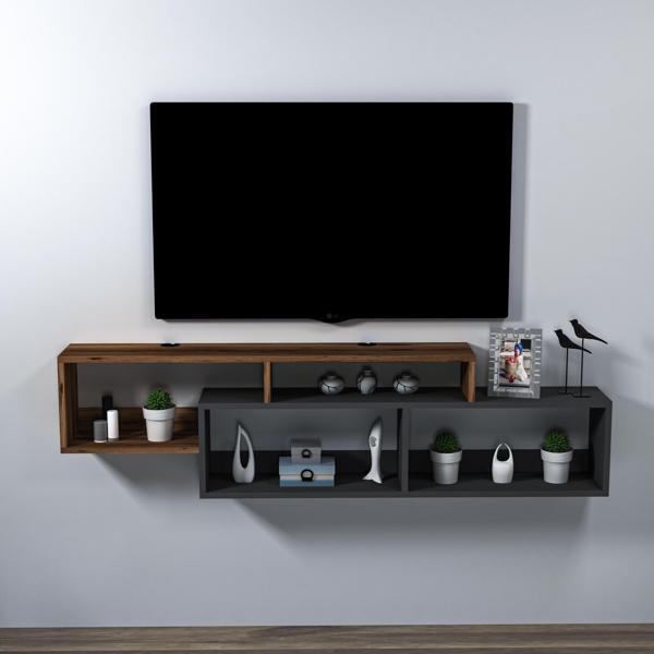 Arnetti Atlantis Duvara Monte 4 Bölmeli Televizyon Sehpası, Ceviz Antrasit - Atlantis - Image 1