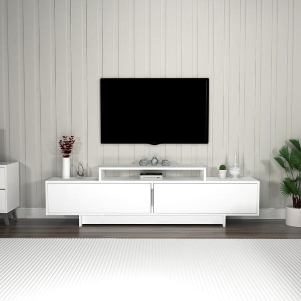 Arnetti Grasyas 2 Kapaklı Raflı 180 cm Dekoratif TV Sehpası, Beyaz - Grasyas - Image 1