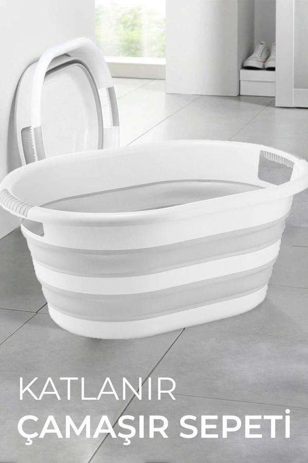 Katlanır Çamaşır Sepeti 25 Litre Gri - Image 1