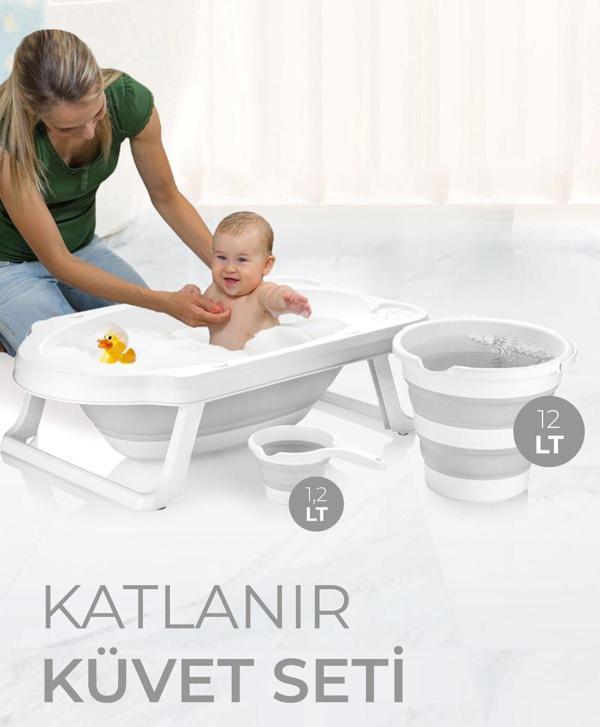 Katlanır Çocuk Küveti, Kova Ve Maşrapa Seti Gri - Image 1