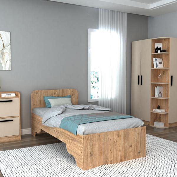 Arnetti Luses 90x190 Cm Ölçülerinde Yatak Uyumlu Tek Kişilik Karyola Atlantik Çam Bej - Luses - Image 1