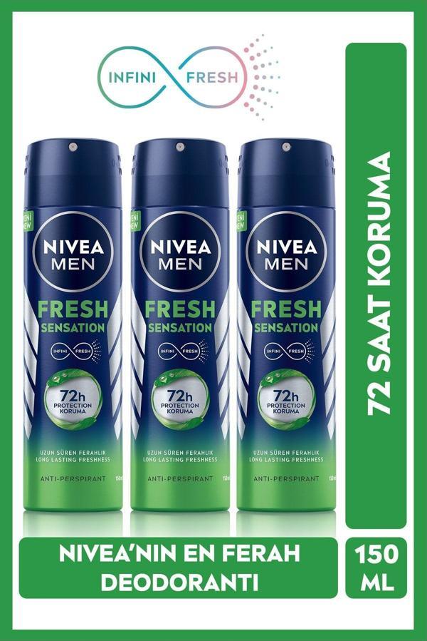 Nivea Men Erkek Sprey Deodorant Fresh Sensation 150 Ml X3 Adet,72 Saat Anti-Perspirant Koruma - Image 1