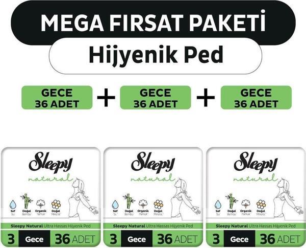 Sleepy Natural Ultra Hassas Hijyenik Ped Mega Fırsat Paketi Gece 108 Adet - Image 1