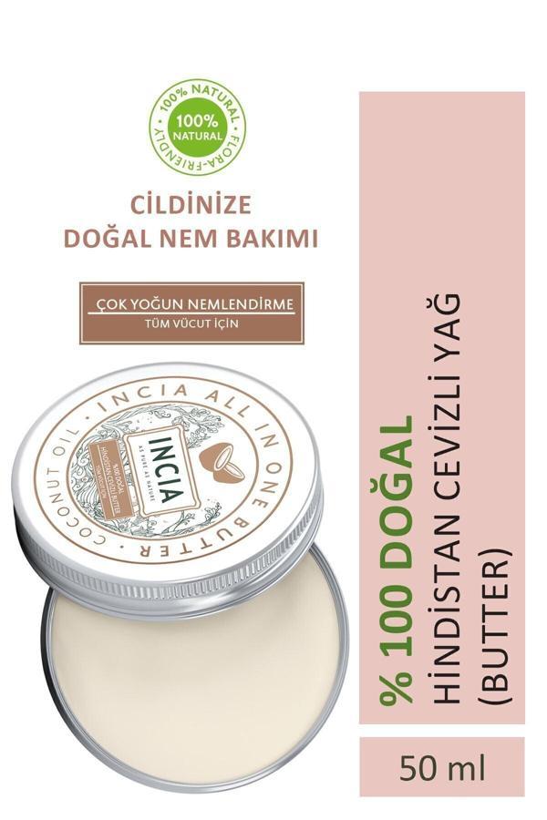INCIA %100 Doğal Tüm Vücut İçin Butter Yoğun Nemlendirici Krem Hindistan Cevizli Organik Vegan 50 ml - Image 1