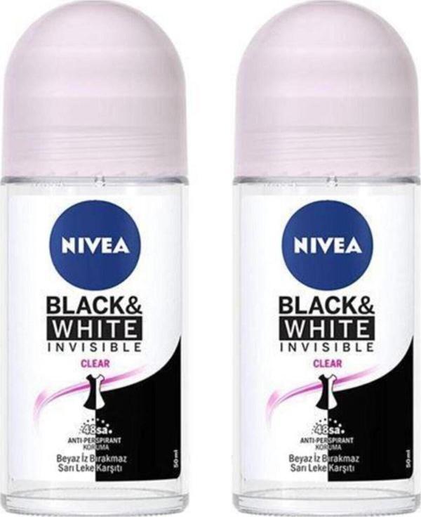 Nivea Invisible For Black & White Clear 50 ml 2 Adet Roll-on - Image 1