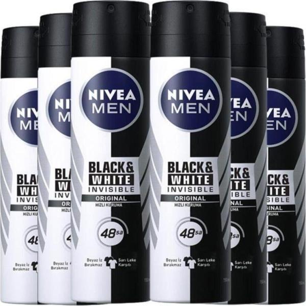 Nivea Men Invisible Black & White Original 150 ml 6 Adet Deo Sprey - Image 1