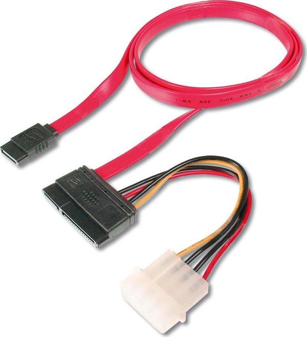 SATA Kablosu, SATA II/III, SATA 22 pin Dişi Konnektör - SATA 7 pin L Tip Dişi Konnektör + 4 pin Erke - Image 1