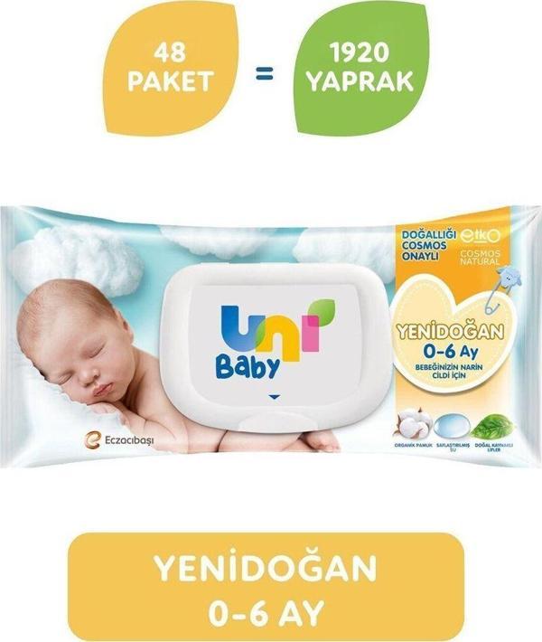 Uni Baby Yenidoğan Islak Mendil 48'li 1920 Yaprak - Image 1