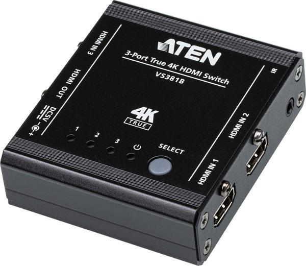 3-Port True 4K HDMI Switch, uzaktan kumanda ürünle birlikte gelmektedir - Image 1