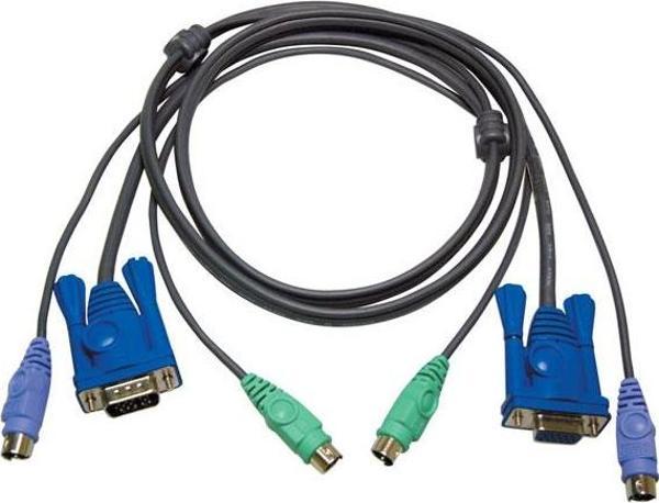 PS/2 KVM Kablosu, VGA Monitör 15 pin HDB Dişi, PS/2 Klavye 6 pin mini-DIN Erkek, PS/2 Mouse 6 pin mi - Image 1