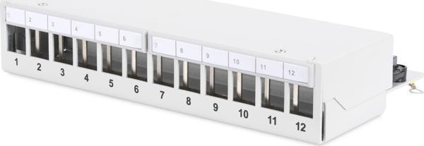 Digitus 12 port Modüler Masaüstü Tip Patch Panel, Zırhlı (Shielded), LSA, RAL 7035, açık gri renk - Image 1
