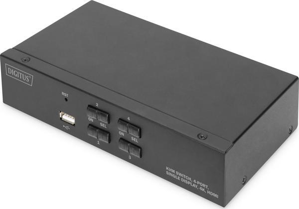 Digitus 4 Port USB 2.0 HDMI Tek Ekran Bağlantılı, 4K, KVM (Keyboard/Video Monitor/Mouse) Periferi (Ç - Image 1