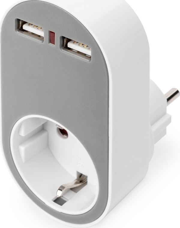 Digitus Evrensel Priz ve USB Yuvaya Sahip Şarj Adaptörü (2 x USB-A) Universal USB P - Image 1