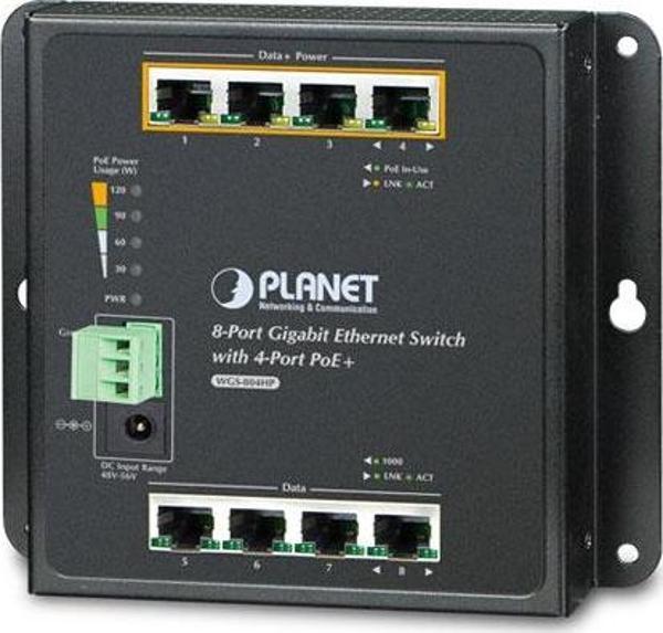 Duvar Tip Yönetilemeyen PoE+ Switch&lt;br&gt;8-Port 10/100/1000Base-T (Port-1 ile Port-4 arası IEEE  - Image 1