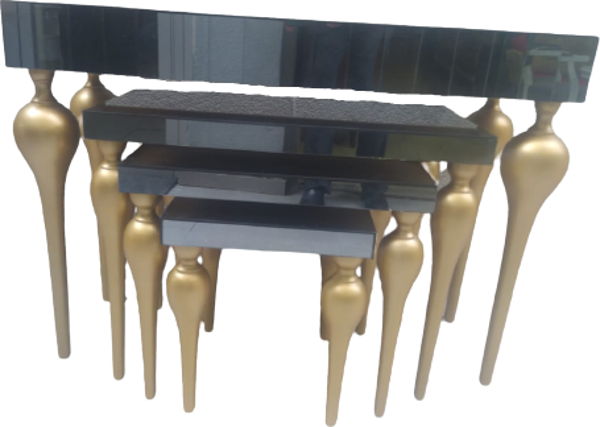 Dresuar-Zigon 12387 Tombul Ayak Model Kayın MDF Tabla Gold Boya Füme Cam Kaplam - Image 1