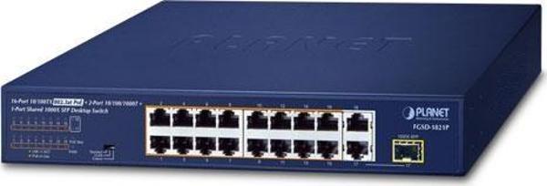 Yönetilemeyen Switch (Unmanaged Switch)16 x 10/100TX IEEE 802.3at/af PoE+ Injector (Port-1 ile Port- - Image 1