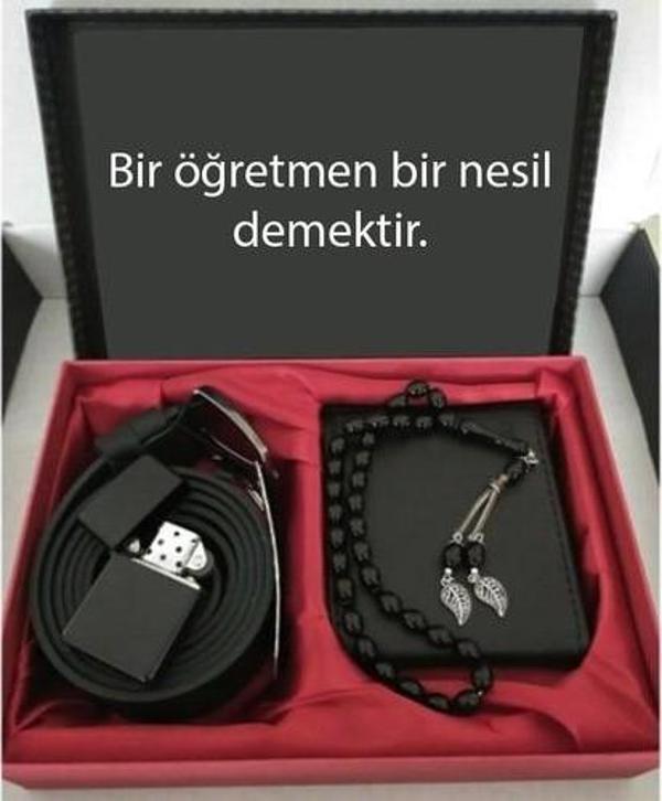 Alsepeteavm Öğretmenler Günü Hediye Cüzdan, Kemer, Tespih, Çakmak Seti DG21 - Image 1