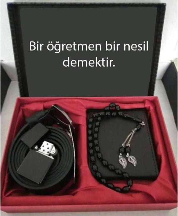 Alsepeteavm Öğretmenler Günü Hediye Cüzdan, Kemer, Tespih, Çakmak Seti DG21 - Image 1