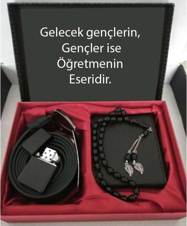 Alsepeteavm Öğretmenler Günü Hediye Cüzdan, Kemer, Tespih, Çakmak Seti DG22 - Image 1