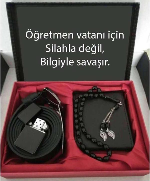 Alsepeteavm Öğretmenler Günü Hediye Cüzdan, Kemer, Tespih, Çakmak Seti DG23 - Image 1