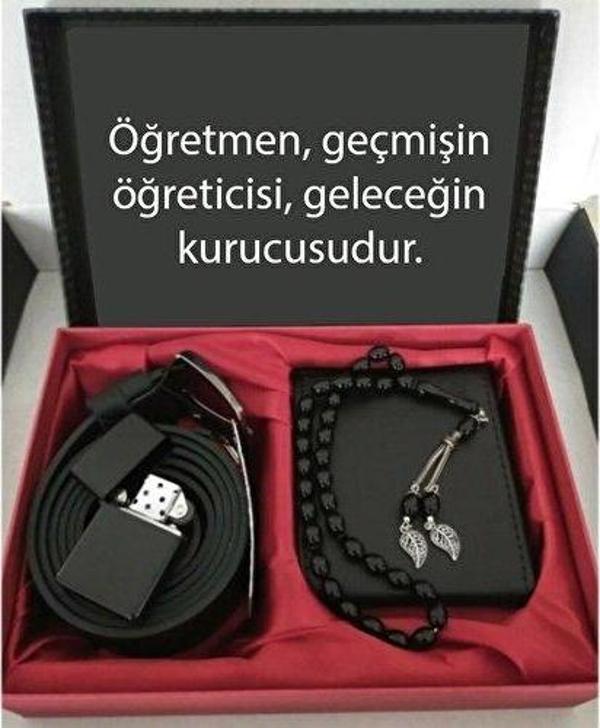 Alsepeteavm Öğretmenler Günü Hediye Cüzdan, Kemer, Tespih, Çakmak Seti DG24 - Image 1