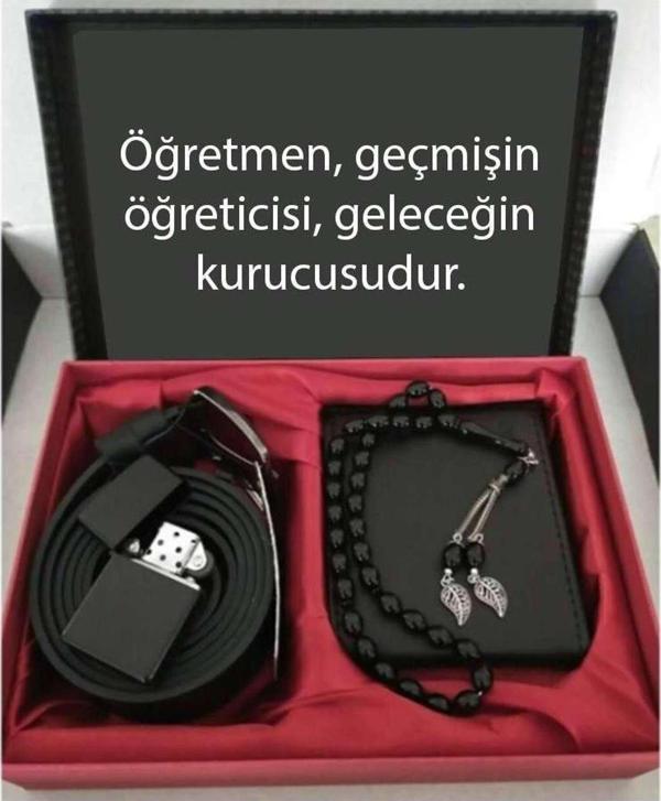 Alsepeteavm Öğretmenler Günü Hediye Cüzdan, Kemer, Tespih, Çakmak Seti DG24 - Image 1