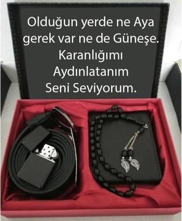 Alsepeteavm Sevgililer Günü Hediye Cüzdan, Kemer, Tespih, Çakmak Seti DG26 - Image 1