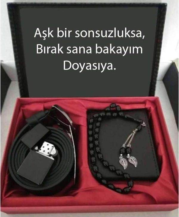 Alsepeteavm Sevgililer Günü Hediye Cüzdan, Kemer, Tespih, Çakmak Seti DG27 - Image 1